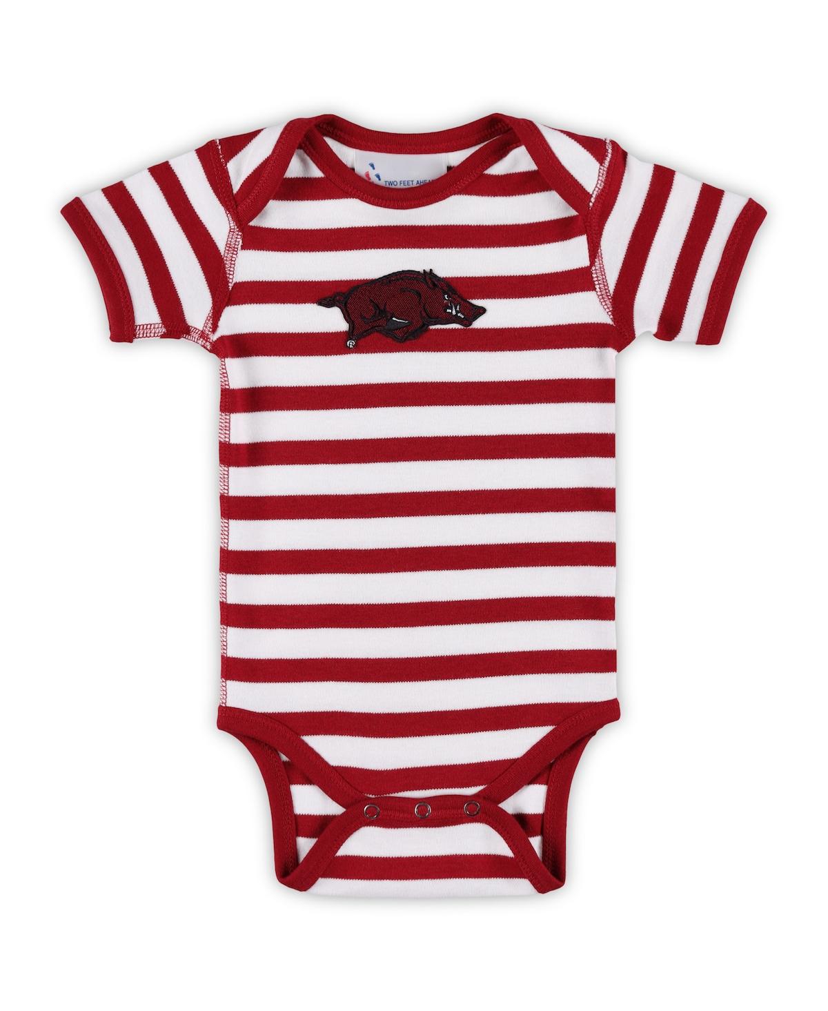 Two Feet Ahead Baby Boys And Girls Cardinal Arkansas Razorbacks Stripe Shoulder Bodysuit In Cardinal