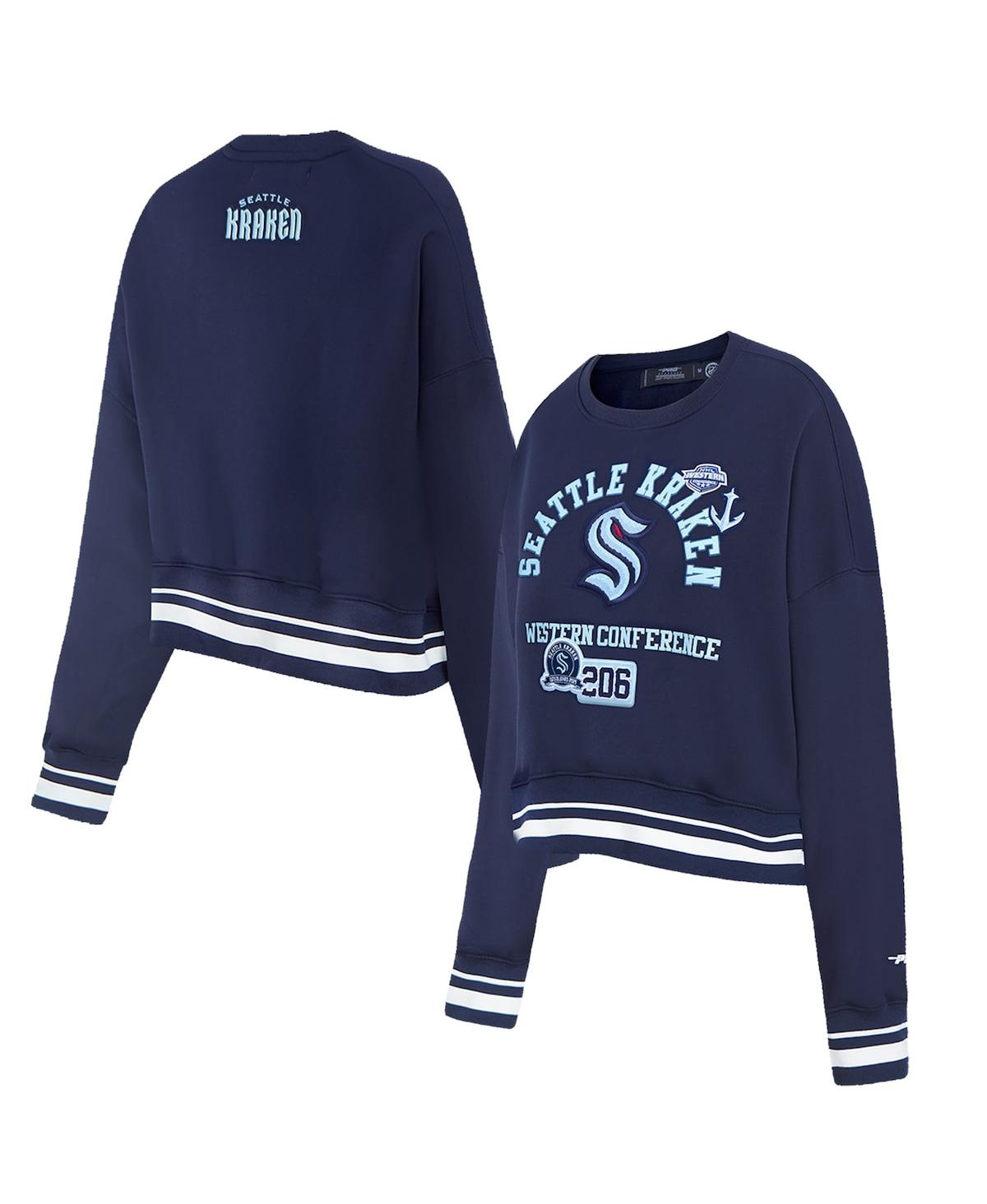 Women's Deep Sea Blue Seattle Kraken Area Code Cropped Pullover Sweatshirt - Navy