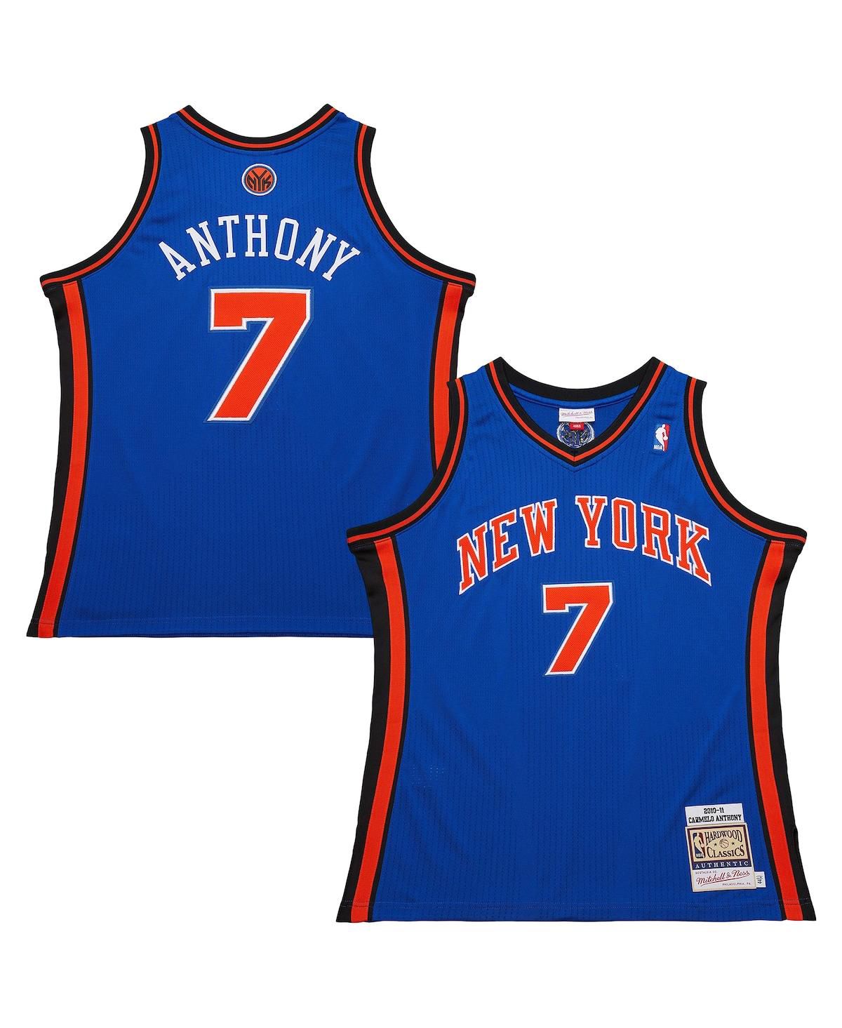 Мужская футболка Carmelo Anthony Royal New York Knicks 2010/11 из натуральной кожи в классическом стиле.
