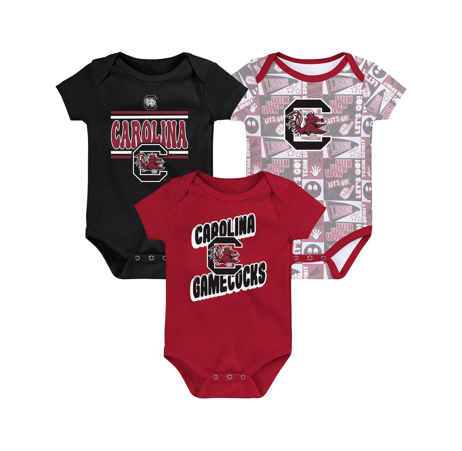 Baby Boys and Girls 3-Pack South Carolina Gamecocks Sunday Comics Bodysuit Set