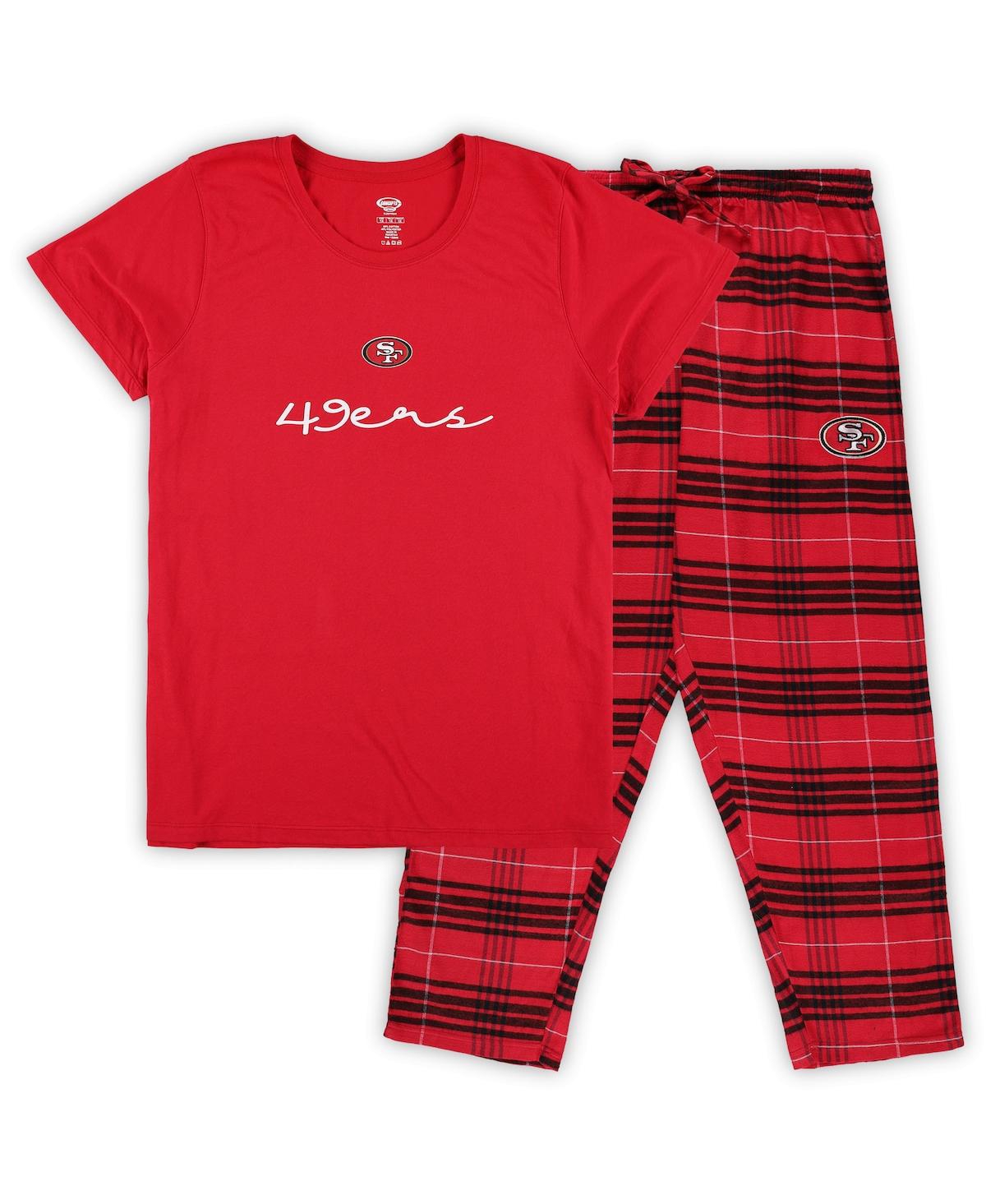 Concepts Sport Women's San Francisco 49ers Plus Size Script T-shirt And Pants Sleep Set In Scarlet,black