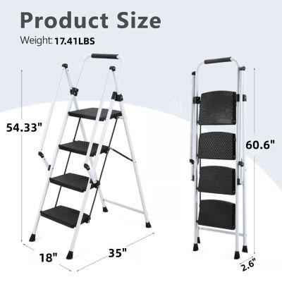 Light Folding 4-Step Ladder Multi-purpose Step Stool with Wide Anti-Slip Pedal and Safety Handle
