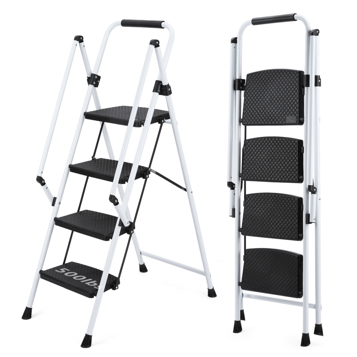 Light Folding 4-Step Ladder Multi-purpose Step Stool with Wide Anti-Slip Pedal and Safety Handle