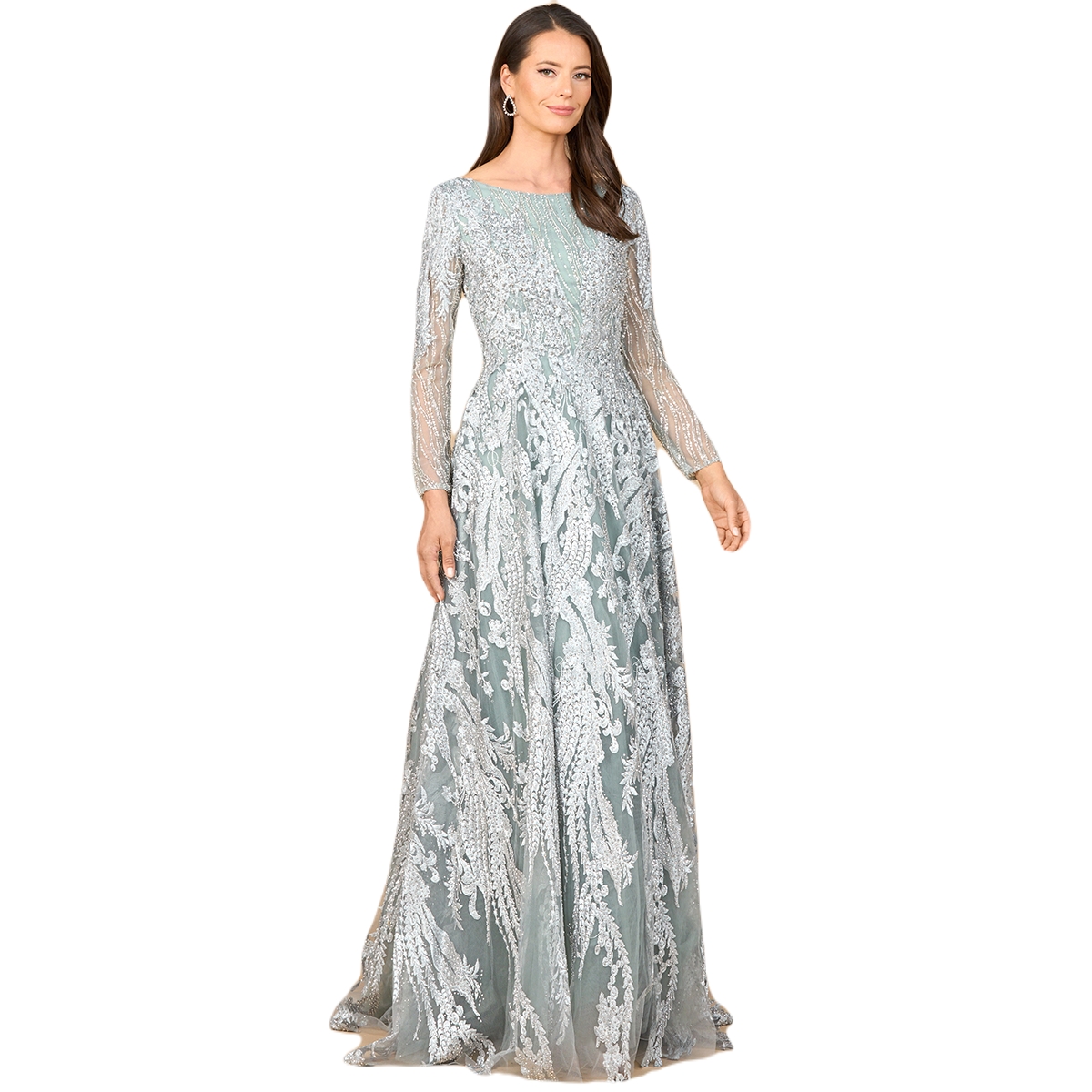 Women's Long Sleeve, Modest Beaded Gown - Slate