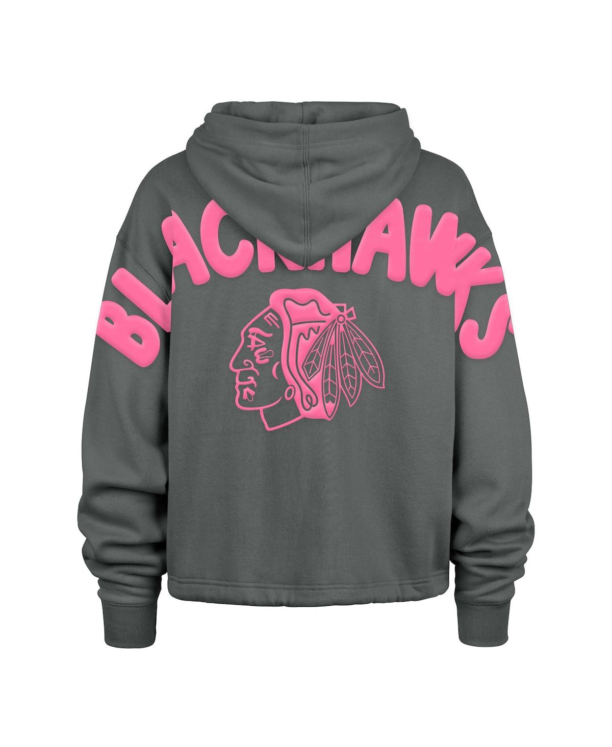Shop 47 Brand Women's Gray Chicago Blackhawks Bright Side Venice Cropped Pullover Hoodie
