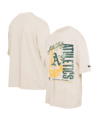New Era - Men's Cream Athletics Cooperstown Collection Oversized Throwback Distressed T-shirt
