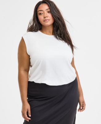 Bar III - Trendy Plus Short-Sleeve Blouson Crewneck Top