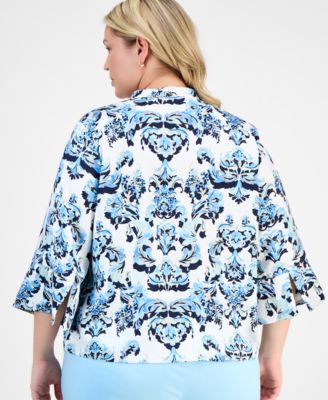 売れ筋商品|||ジェイエムコレクション カットソー トップス レディース Plus Size Printed Jacquard Blouse, Exclusively at Macy's Mantauk Blue Combo JM Collection Plus Size Printed Jacquard Top, Exclusively at