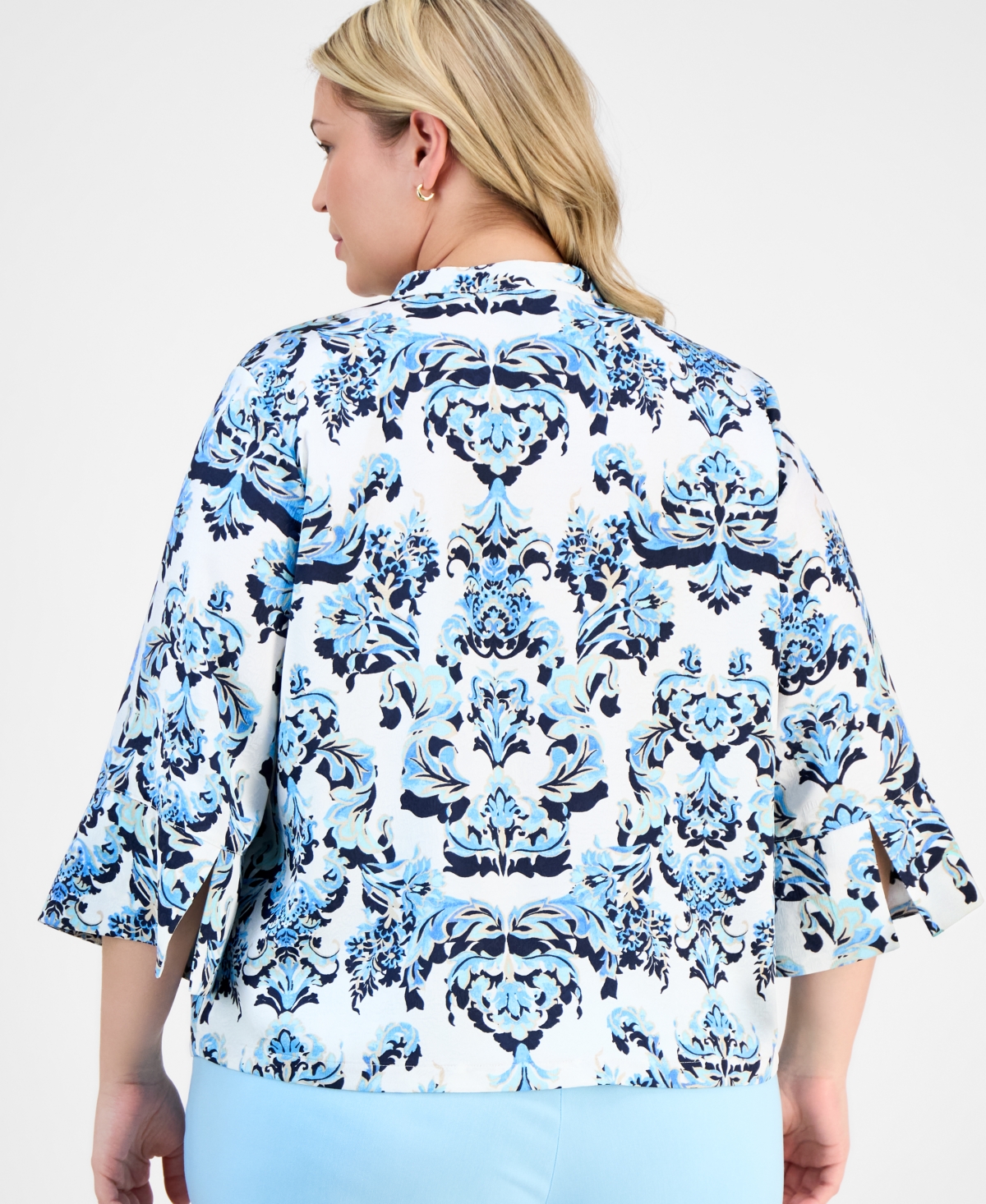 JM COLLECTION PLUS SIZE PRINTED JACQUARD BLOUSE, EXCLUSIVELY AT MACY'S 