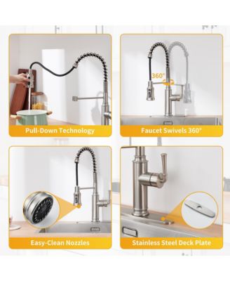Kitchen Faucet with Pull Down Sprayer, with 360°Rotation Spout and 3-Function Nozzle for Use in Various Kitchen Styles
