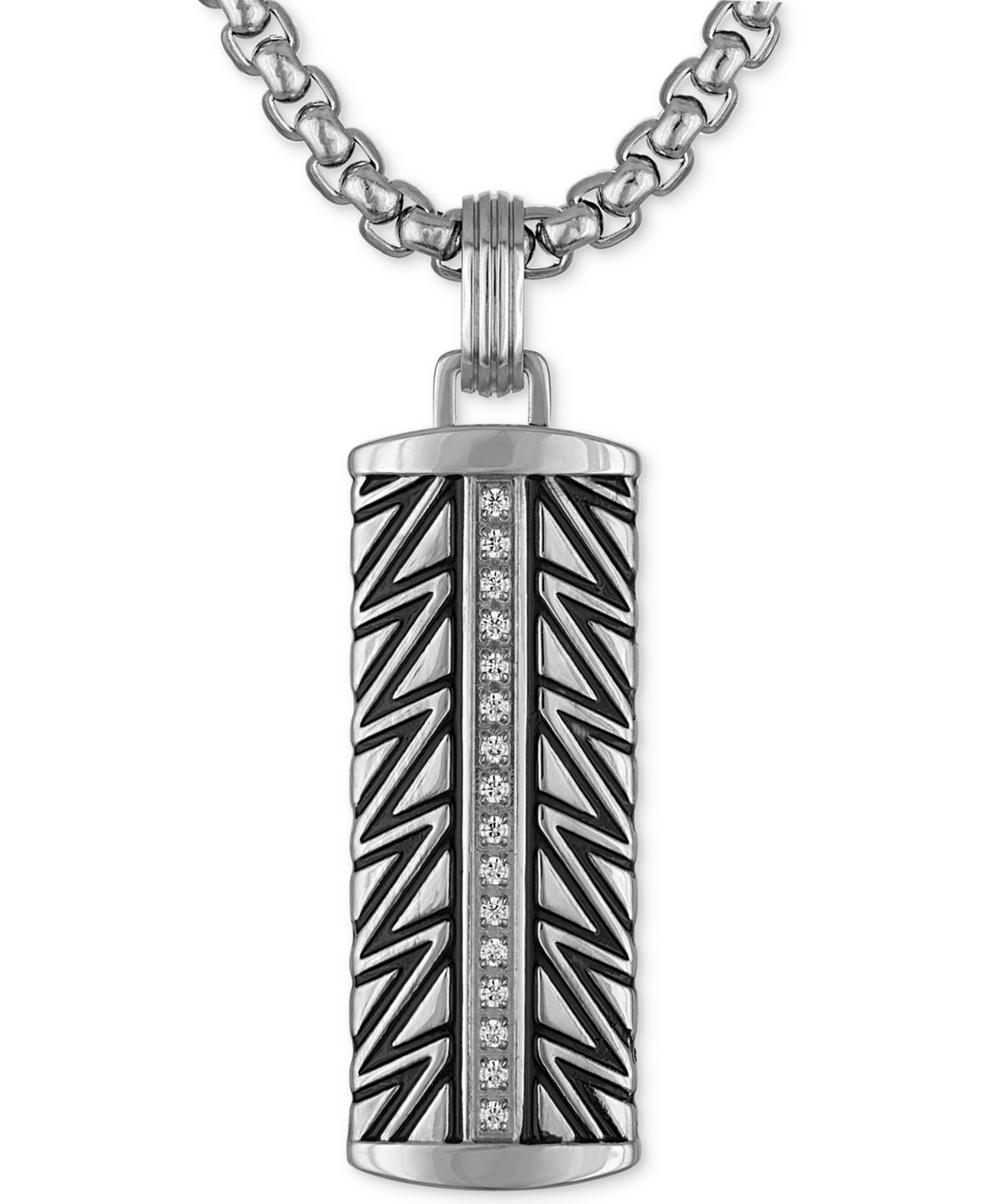 Esquire Men's Jewelry Diamond Dog Tag 22" Pendant Necklace (1/6 Ct. T.w.) In Stainless Steel & Black Ion-plated Stainless 