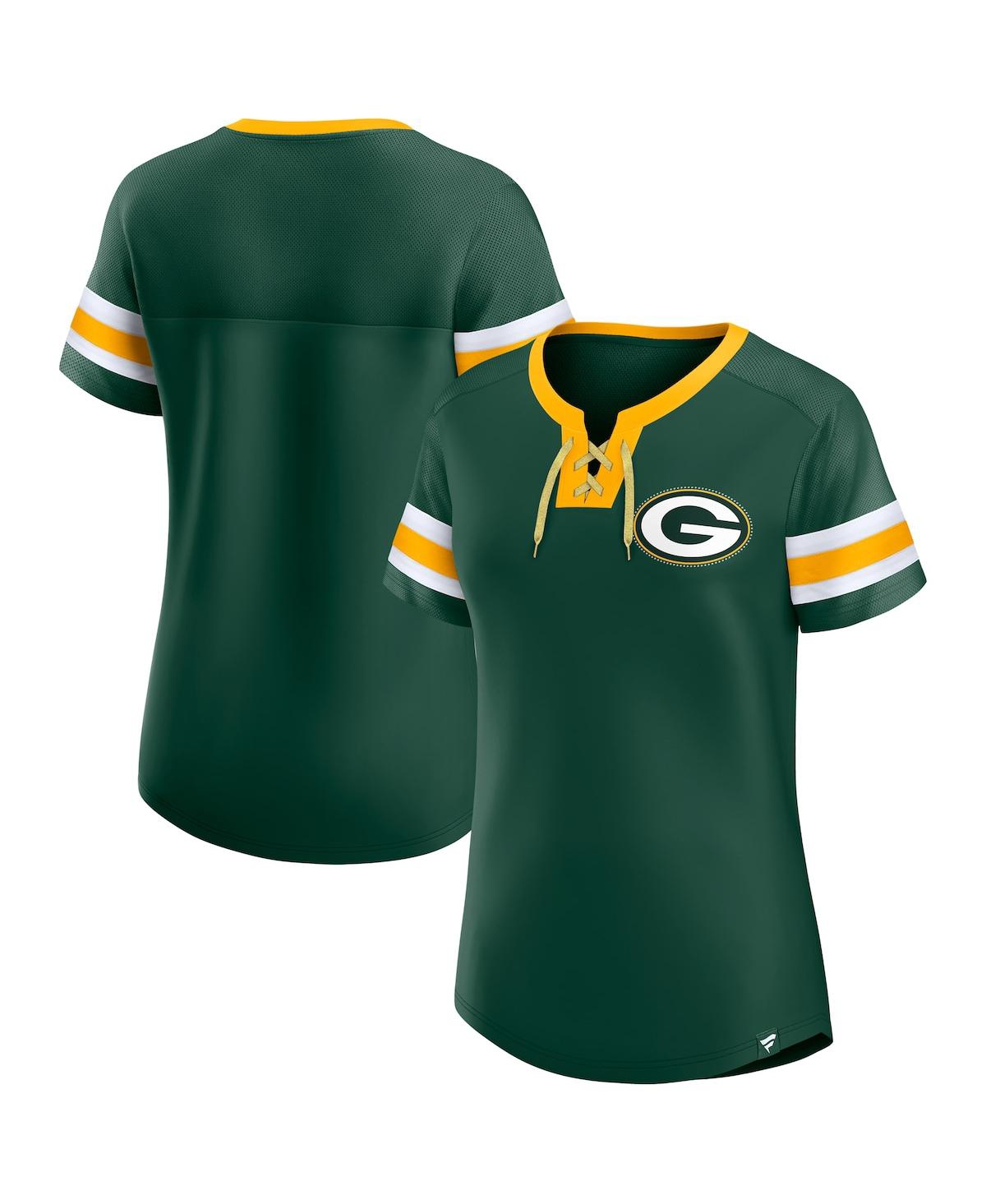 Fanatics Women's Green Green Bay Packers Bling Athena Jersey Style Lace-up T-shirt In Green