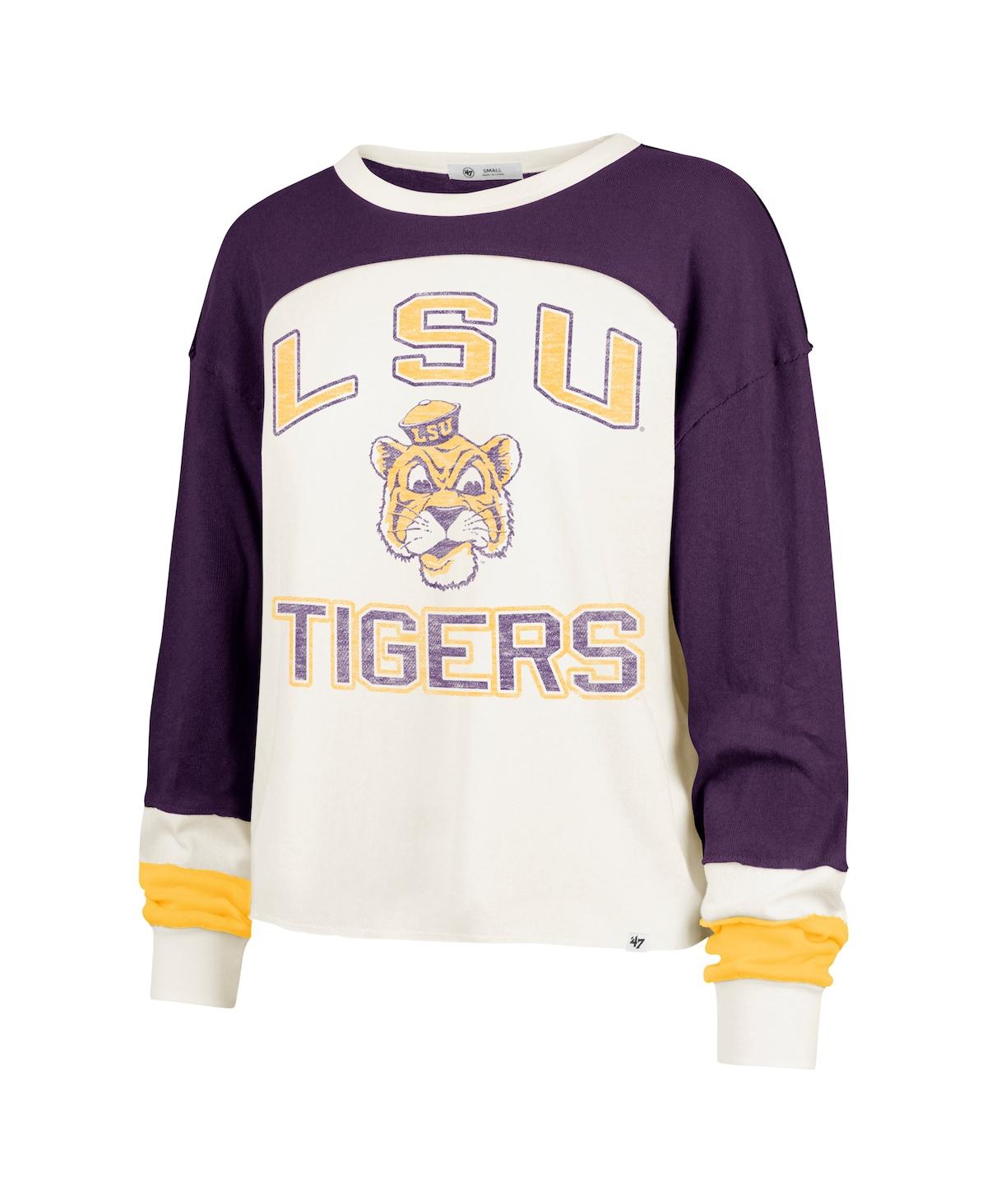 47 BRAND WOMEN'S CREAM LSU TIGERS DOUBLE HEADER CURVE RAGLAN LONG SLEEVE T-SHIRT 