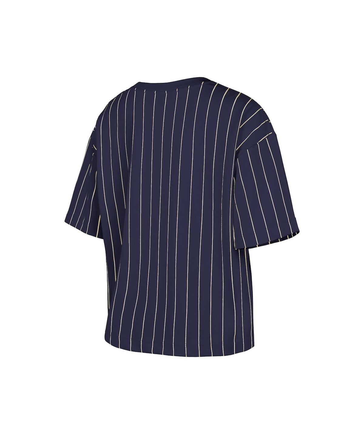 NEW ERA WOMEN'S NAVY HOUSTON ASTROS COOPERSTOWN COLLECTION MULTIPLIER PINSTRIPE CROPPED T-SHIRT 