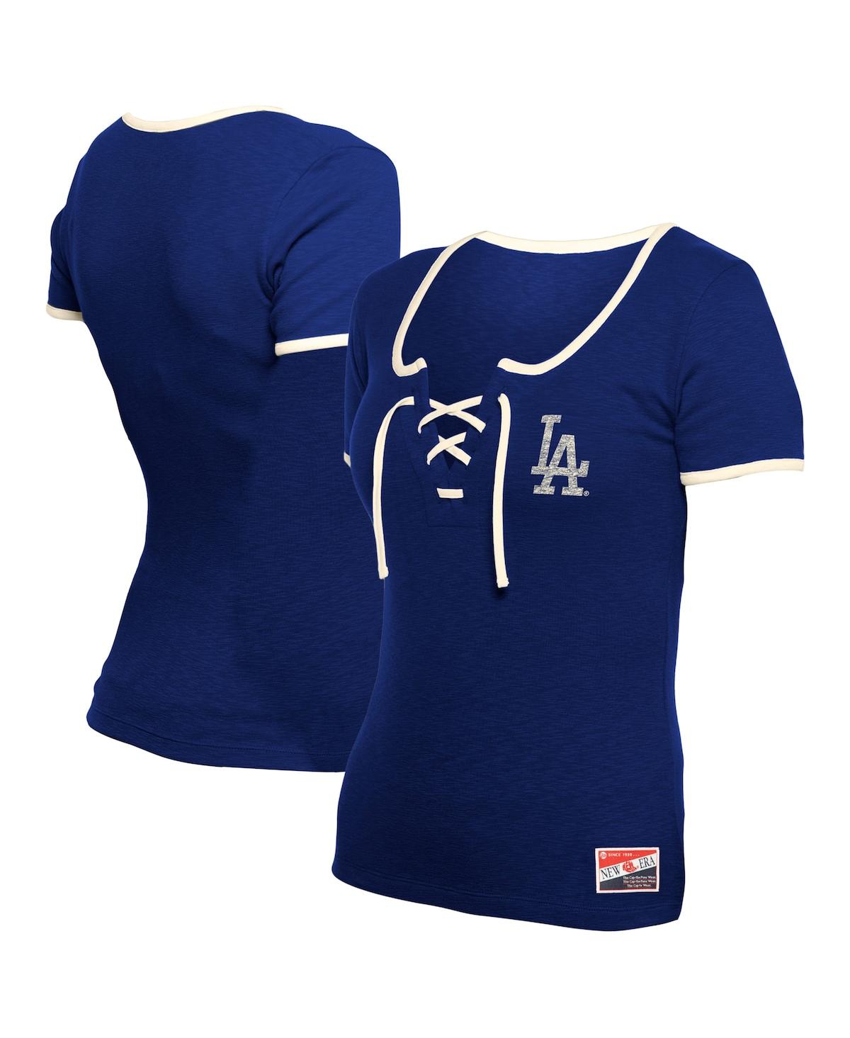 New Era Women's Royal Los Angeles Dodgers Throwback Lace Up T-shirt