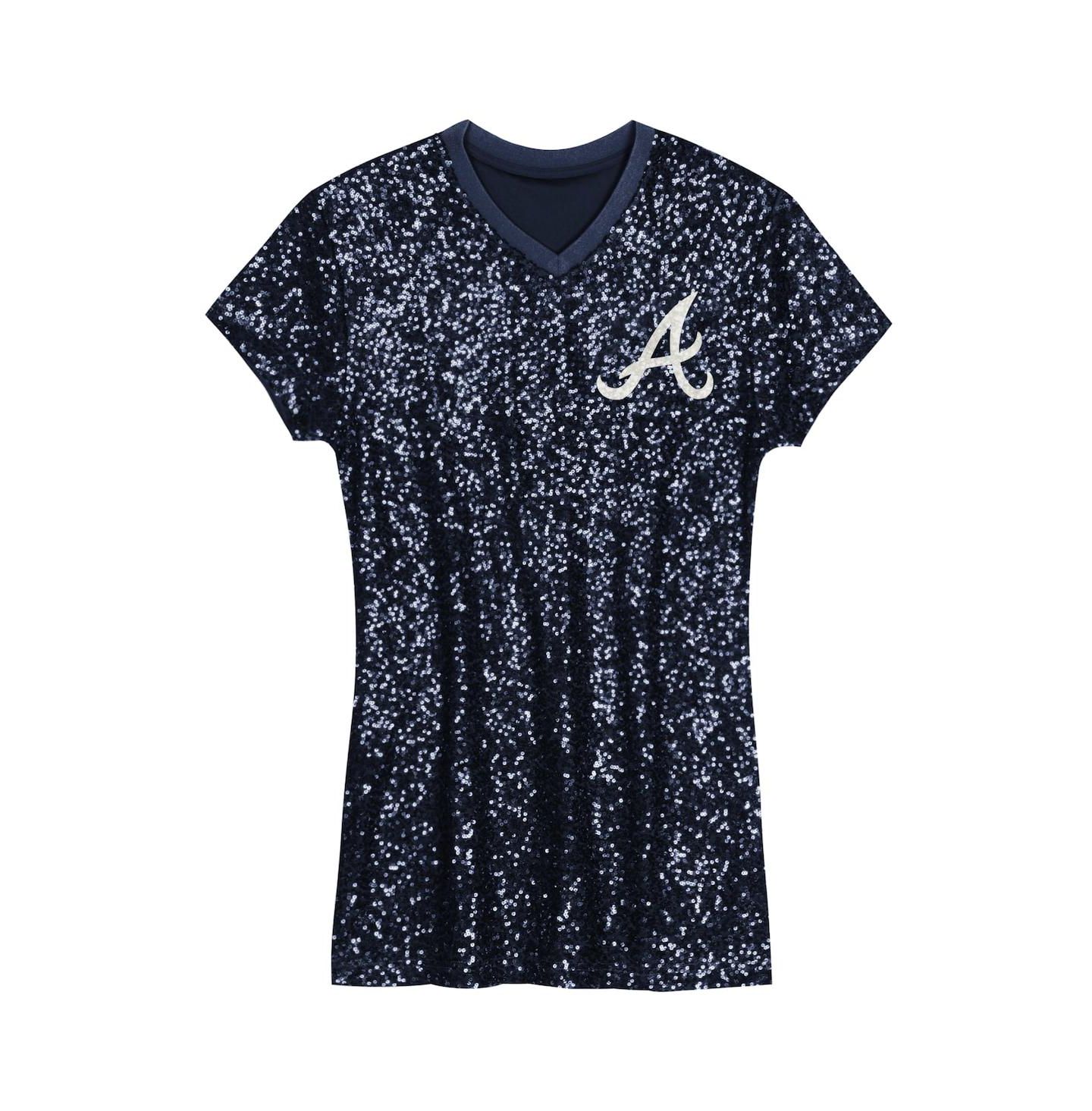 Платье Outerstuff Navy Atlanta Braves Sequin V-Neck Dress для девочек — фото 2