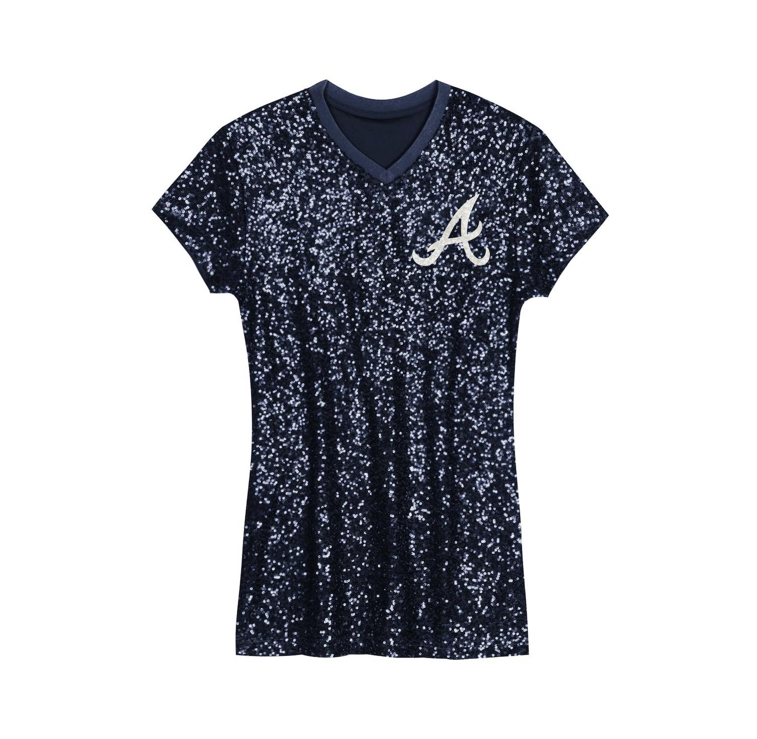 Big Girls Navy Atlanta Braves Sequin V-Neck Dress