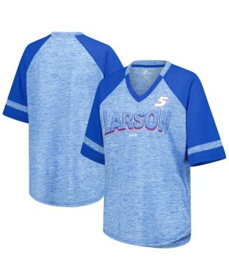 G-III 4Her by Carl Banks - Women's Heather Royal Kyle Larson Hall of Fame Oversized Raglan V-neck T-Shirt