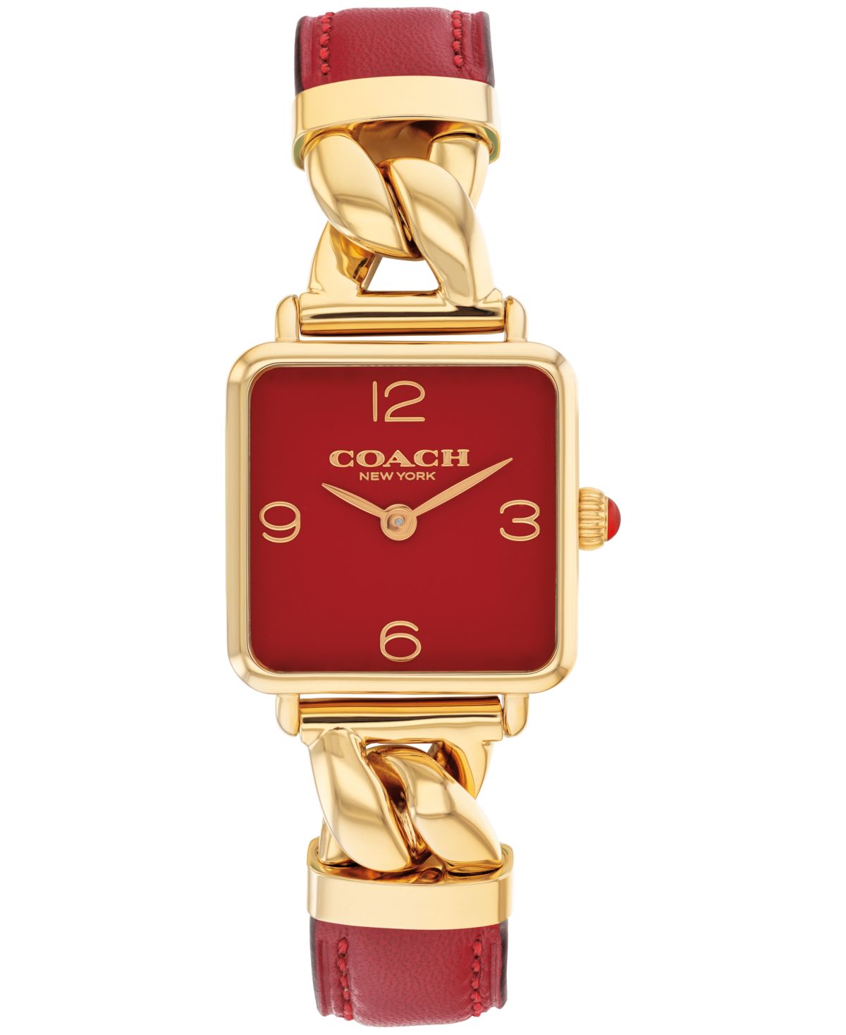 Женские часы Cass золотистого цвета из нержавеющей стали с красным кожаным ремешком, 22 мм