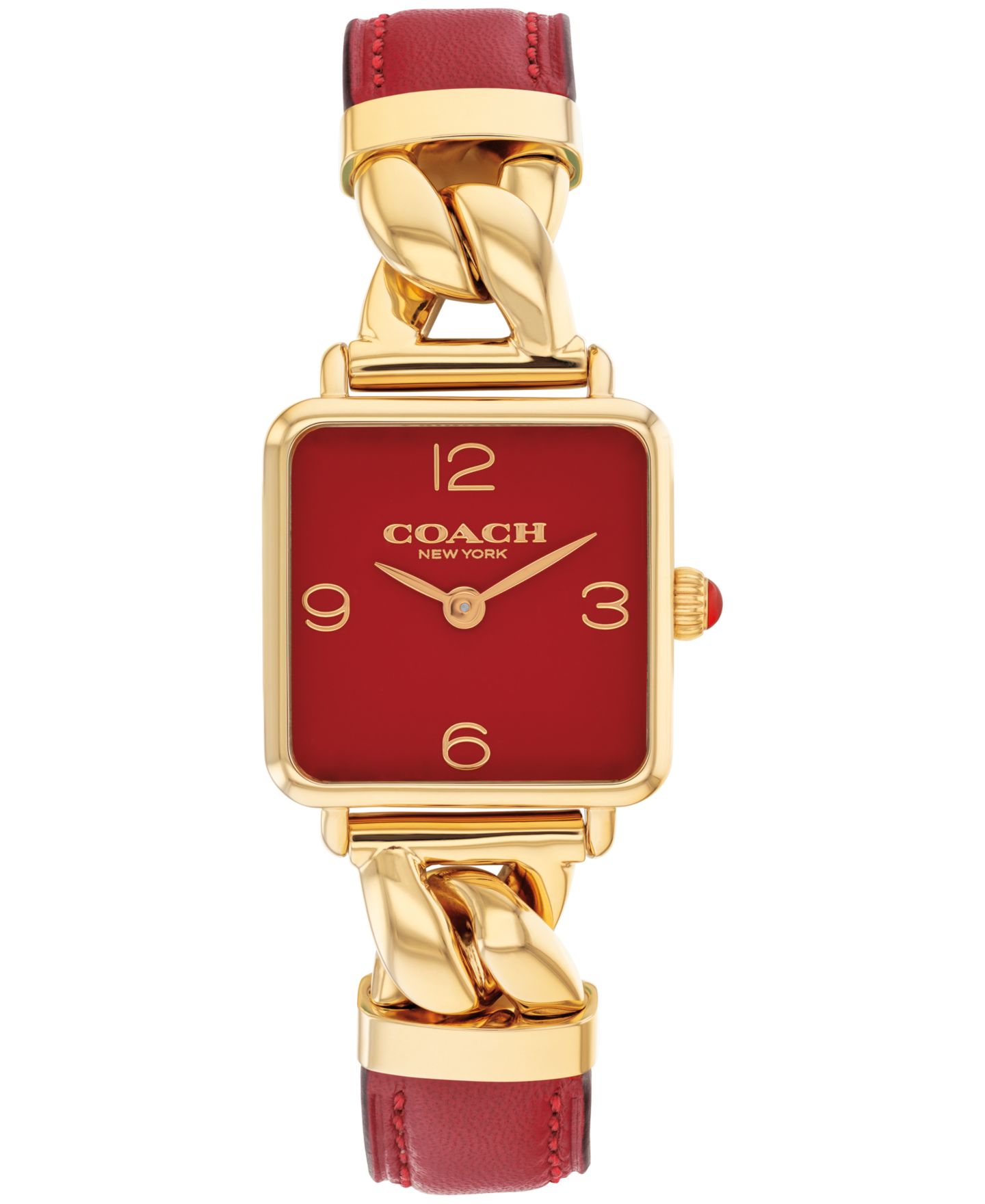 Женские часы COACH Cass Gold-Tone Stainless Steel and Red Leather Strap Watch, 22mm — фото 1