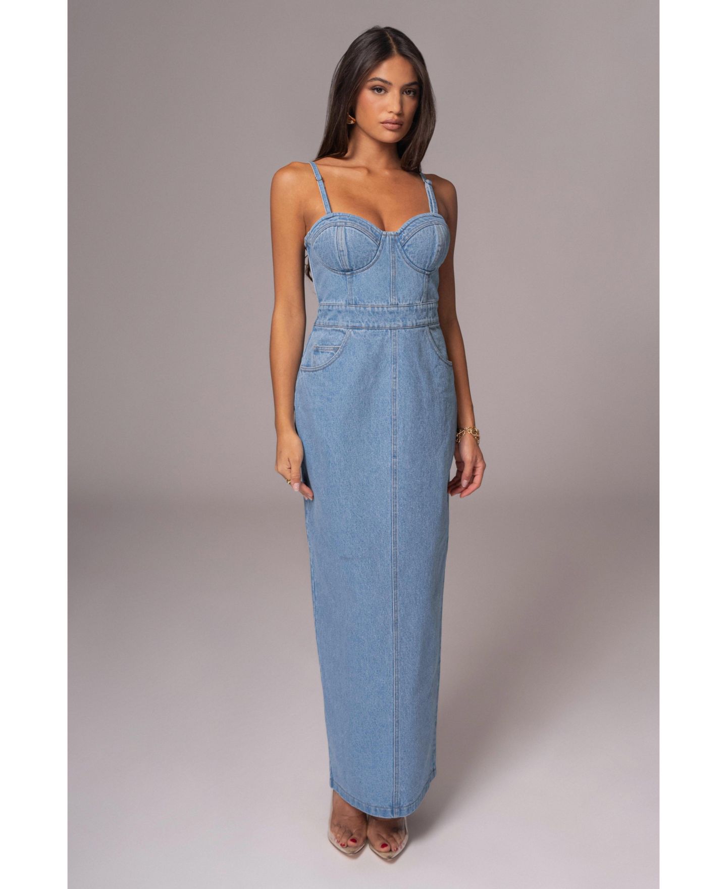 Женское платье JLUXLABEL Mara Denim Bustier, цвет: Средняя варка — фото 5