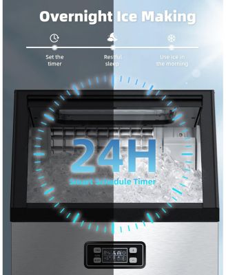 Commercial Ice Maker Machine, 100 lbs/24H Under Counter Ice Machine with 2 Way Water Inlet, 33lbs Ice Storage, Stainless Steel Freestanding, Self Cleaning Ice Makers for Home/Bar/Restaurant/Outdoor