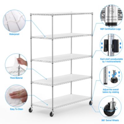 5-Tier Heavy-Duty Adjustable Metal Wire Shelving Unit with Wheels and Shelf Liners Storage Rack