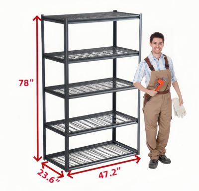 5 Tier Heavy Duty Metal Storage Shelves,Easy to Assemble,Adjustable,Storage Shelves for Basements, Garages and Kitchen, 78 "H47.2 "W23.6 "D