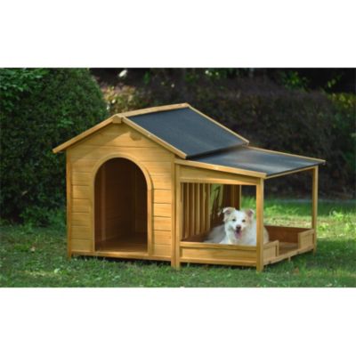 60.2inch Large Wooden Dog House with Porch Cabin Style Dog Crate with Asphalt Roof Nature