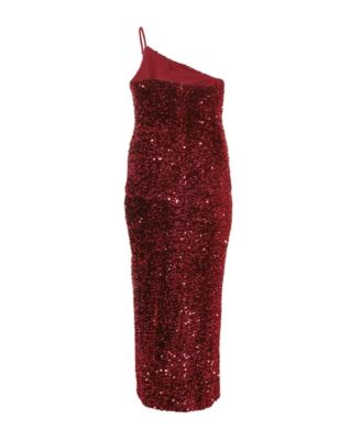 Plus Size One Shoulder Cut Out Sequin Maxi Dress