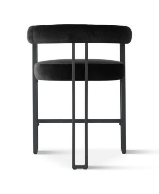 Set of 2 Modern Velvet Counter Stools with Curved Back, Metal Legs & Upholstered Seat