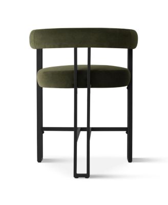 Set of 2 Modern Velvet Counter Stools with Curved Back, Metal Legs & Upholstered Seat