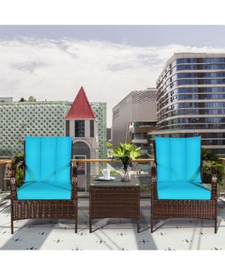 3 PCS Patio Wicker Rattan Furniture Set Coffee Table & 2 Rattan Chair