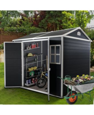 Streamdale 8x4ft Resin Garden Shed, Outdoor storage for tools, bikes, trash, Lockable door, Black