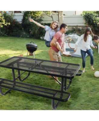 Streamdale 6 ft, Rectangular Outdoor Steel Picnic Table with umbrella pole in Black