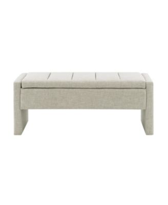 Upholstered End Bench with Storage, Vanity Stool, Light Grey Linen