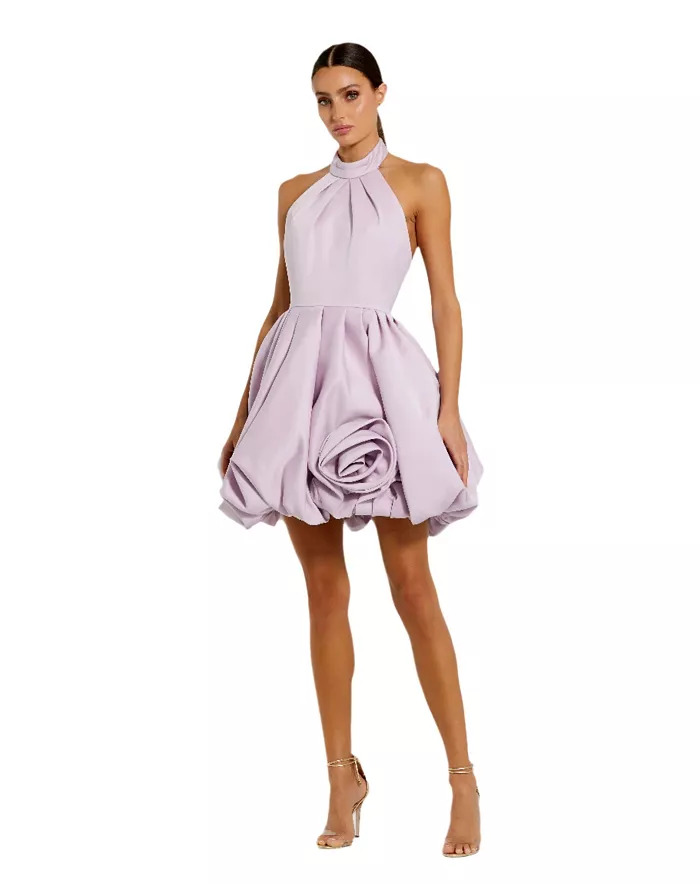 Women's Satin High Neck Sleeveless Bubble Hem Mini Dress
