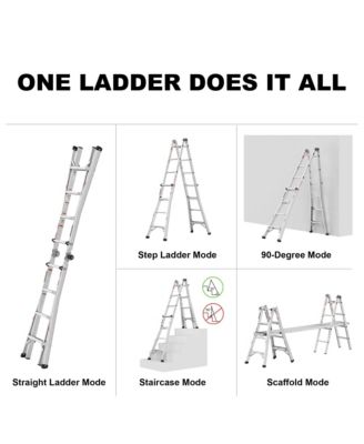 17ft Multi-Position Foldable Aluminum Ladder, A-Frame and Straight Ladder, ANSI 250lbs