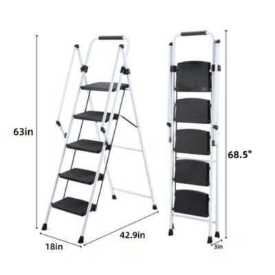 3 Non-slip step ladder, quick folding steel ladder Sturdy metal supported household tools for home/office work at altitude, portable step tools