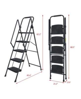 5-Step Steel Folding Step Stool Ladder with Wide Anti Slip Pedal and Safety Handle, Black
