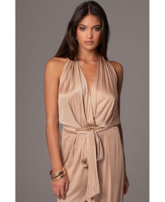 Women's Slinky Halter Belted Jumpsuit