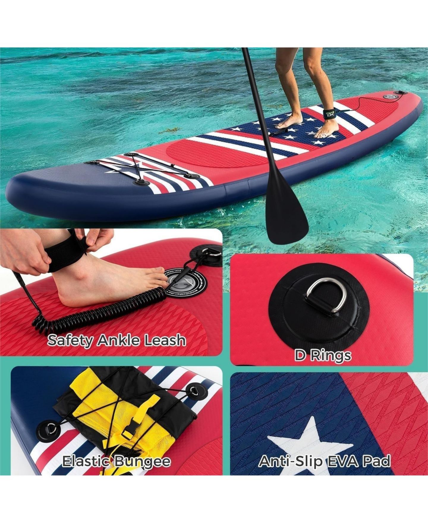 Детские игрушки HONGGE Inflatable Paddle Board with Removable Fin and Backpack, цвет: Красный — фото 4