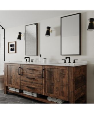 8 in. Widespread Double Handle Black Bathroom Faucet 3 Holes Vanity Sink Water-Saving With Metal Drain In Brushed Gold