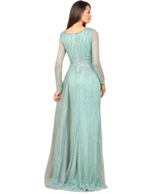 Women's Long Sleeve V-Neck Gown with Drape