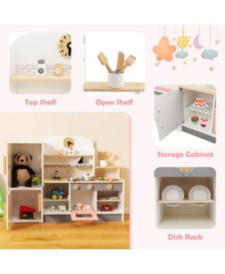 Kids Play Kitchen Set with Realistic Range Hood and Refrigerator