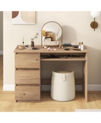Computer Desk with Power Outlet Keyboard Tray and 3 Large Drawers