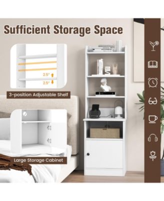 Bedside Tables Tall Nightstands with 5 Open Shelf and Cabinet