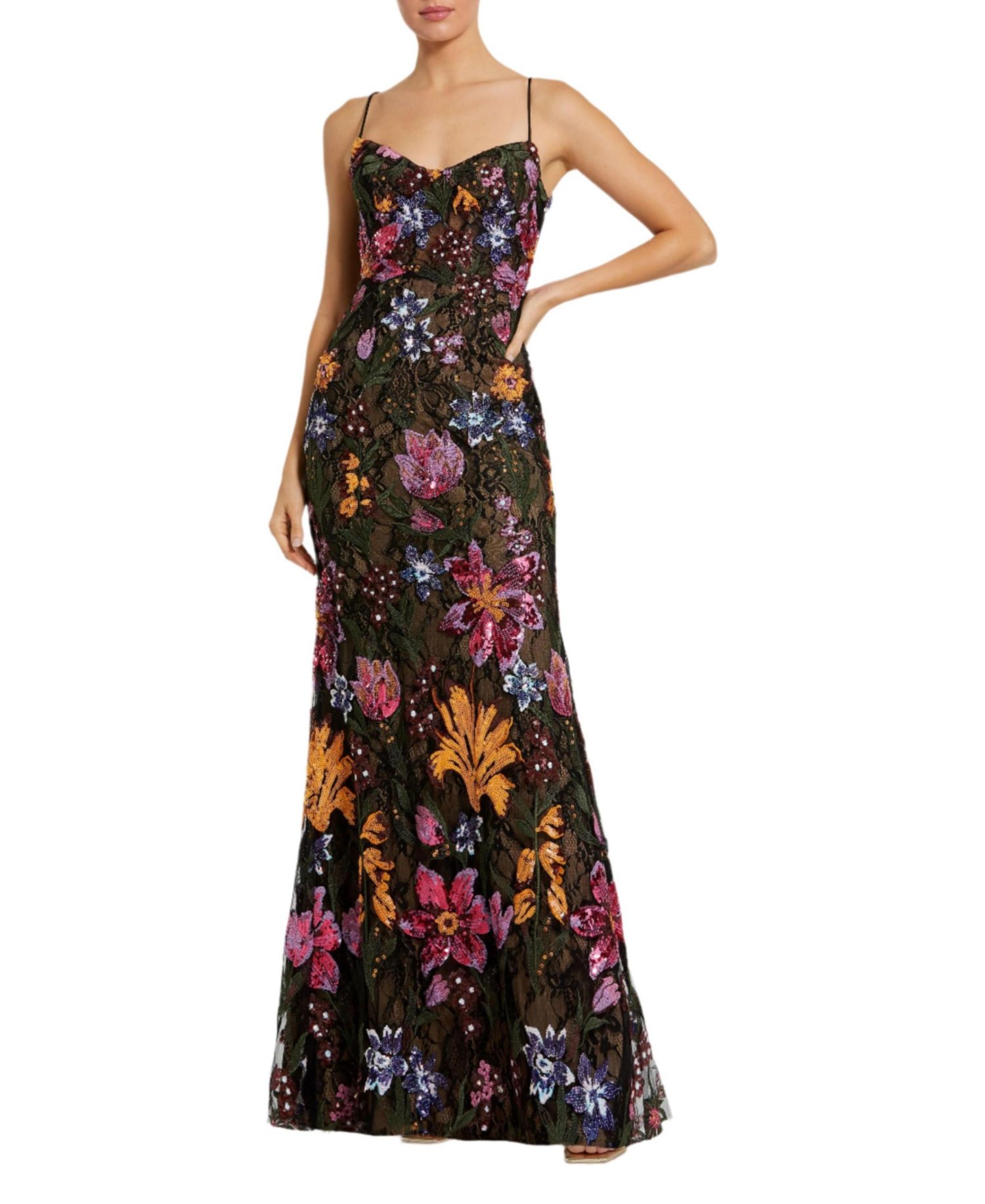 Women's Spaghetti Strap Floral Embroidered Gown