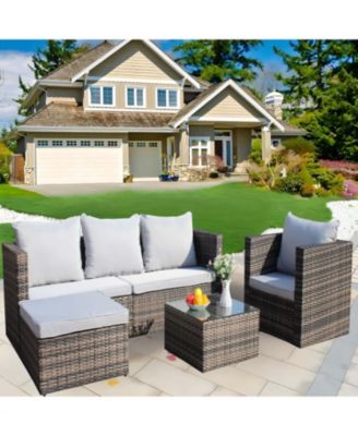 Streamdale 4-Pc Outdoor Rattan Sofa Set, Cushioned couch & coffee table (Gray)