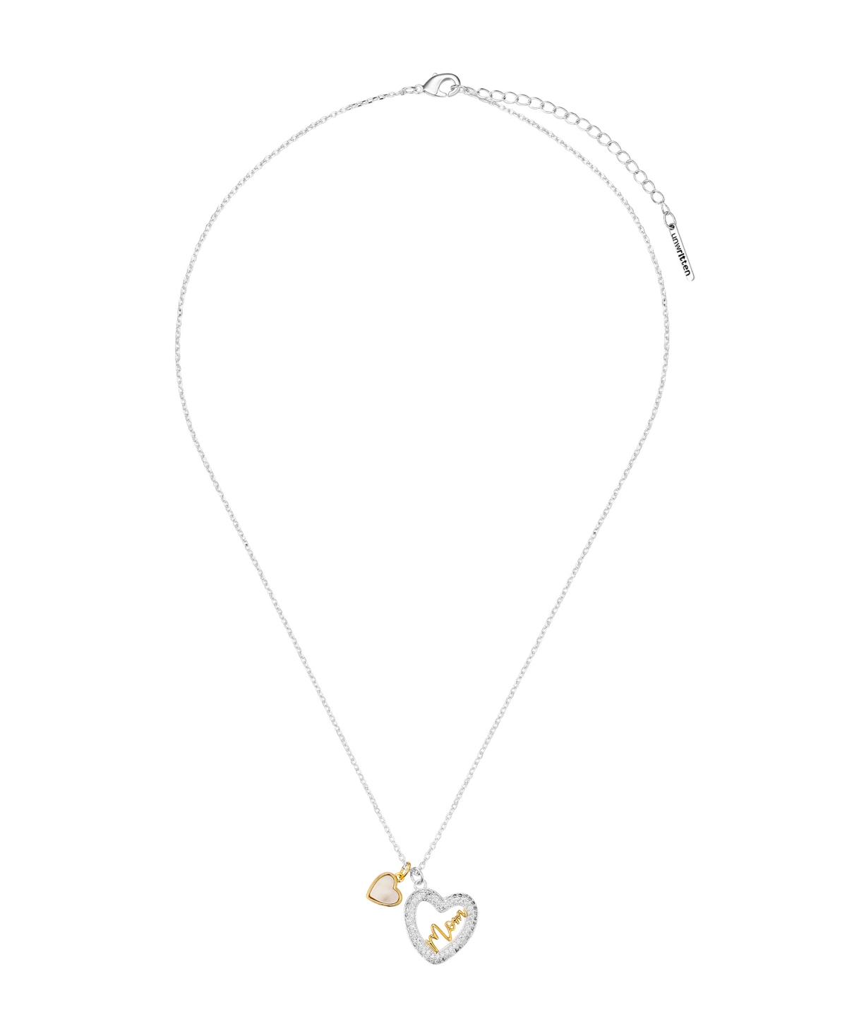 Unwritten Cubic Zirconia And Mother Of Pearl Mom Open Heart Necklace In Two-tone
